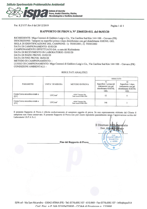 certificato analisi miga cosmesi z060320 01l   tamponi